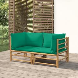 Canapés d'angle de jardin avec coussins vert 2 pcs bambou
