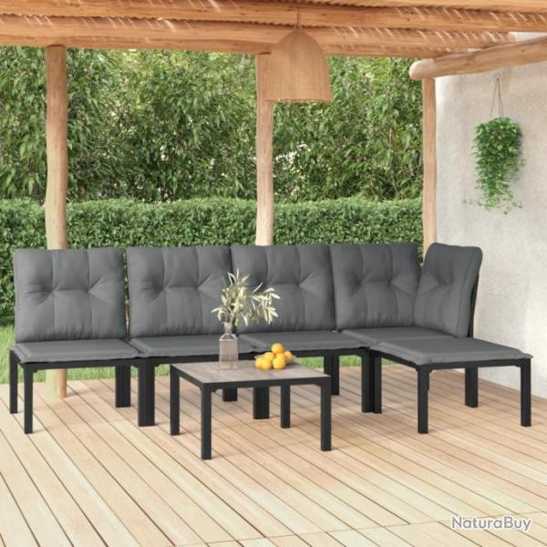 Salon de jardin 6 pcs noir et gris rsine tresse