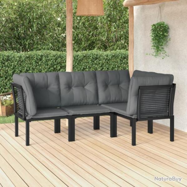 Salon de jardin 4 pcs noir et gris rsine tresse