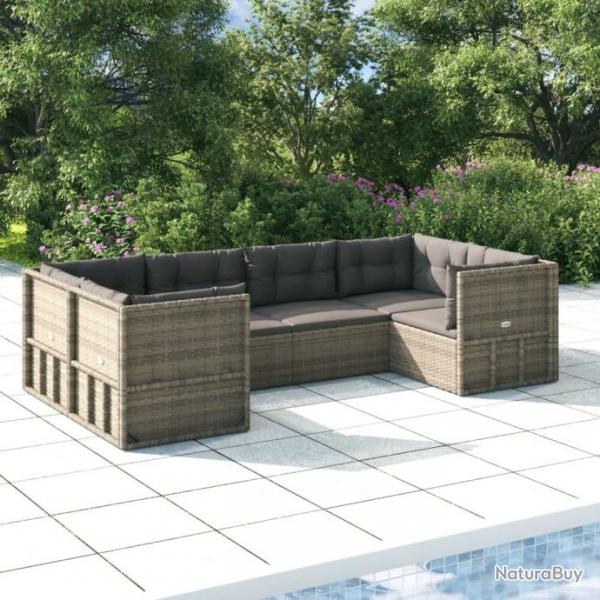 Salon de jardin 6 pcs avec coussins Gris Rsine tresse