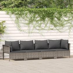 Salon de jardin 4 pcs avec coussins Gris Résine tressée