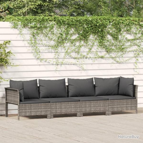 Salon de jardin 4 pcs avec coussins Gris Rsine tresse