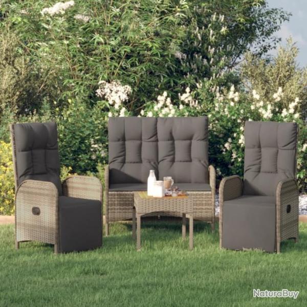 salle  manger de jardin 3 pcs avec coussins Gris