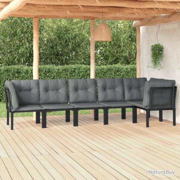 Salon de jardin 6 pcs noir et gris rsine tresse