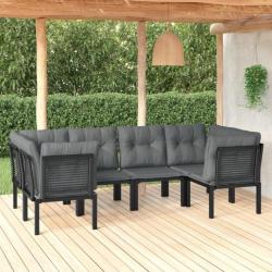 Salon de jardin 6 pcs noir et gris résine tressée