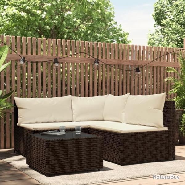 Salon de jardin 4 pcs avec coussins Marron Rsine tresse