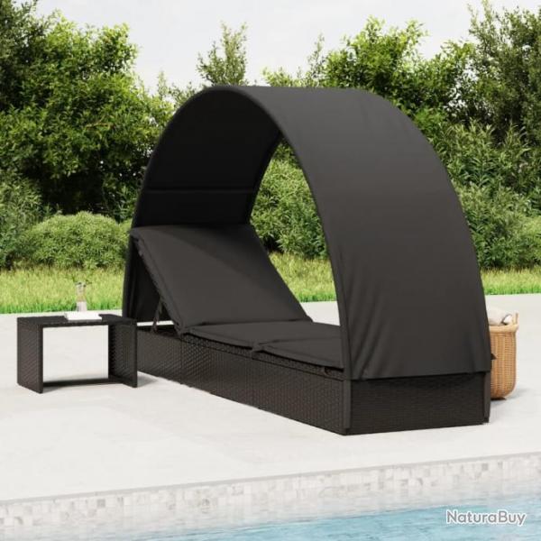 vidaXL Chaise longue avec toit rond noir 211x57x140 cm rsine tresse