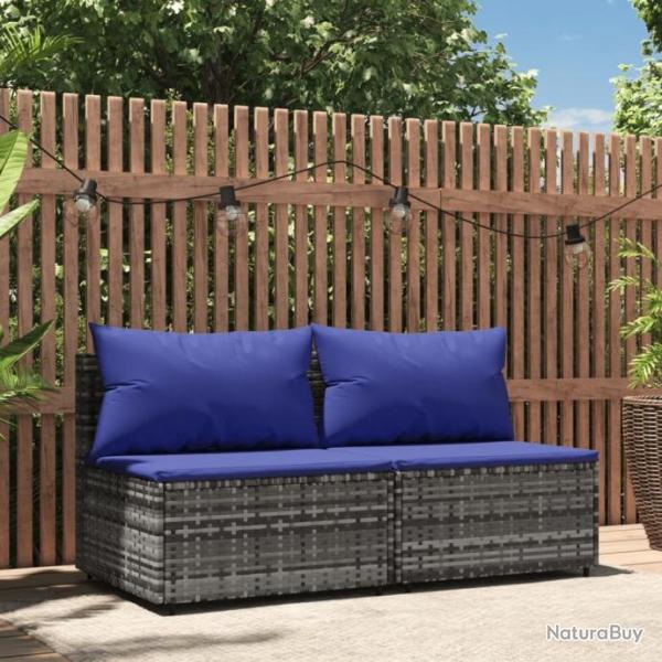 Canaps centraux de jardin et coussins 2pcs Gris Rsine tresse