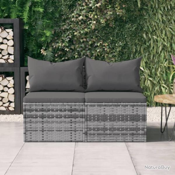 Canaps centraux de jardin et coussins 2pcs Gris Rsine tresse