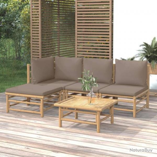 Salon de jardin 5 pcs avec coussins taupe bambou