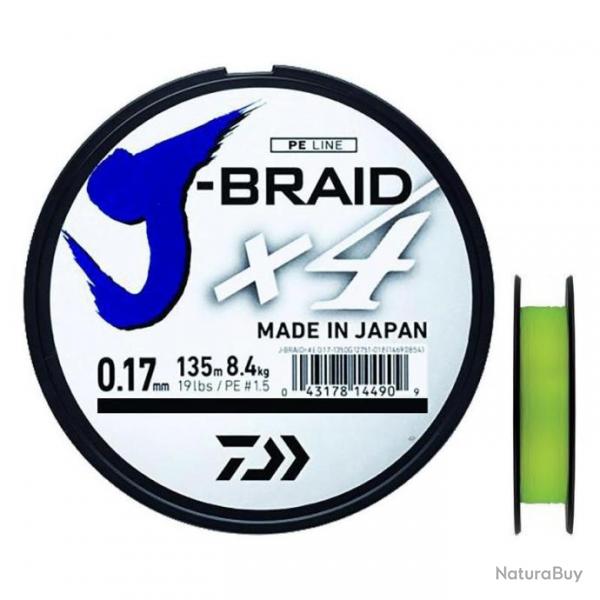 Tresse Daiwa J Braid X4 135m Jaune Jaune 15/100 6,9kg