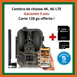 Garantie 5 ans - Caméra de chasse 4G LTE 30MP 4K - Carte mémoire 128Go - LIVRAISON GRATUITE