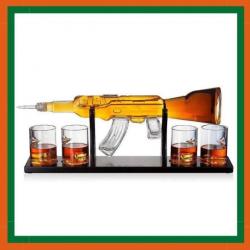 carafe 1000 ml en forme de AK47 + 4 verres de whisky + 8 balles acier inoxydable - Idée cadeau