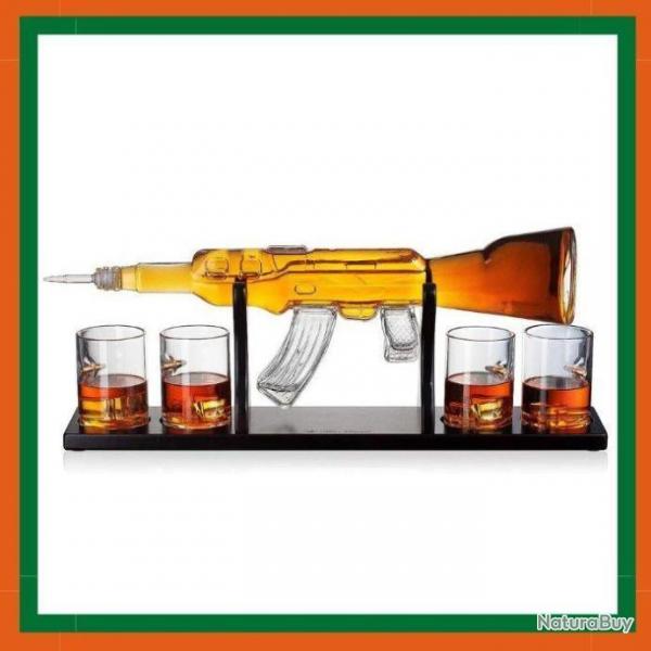 carafe 1000 ml en forme de AK47 + 4 verres de whisky + 8 balles acier inoxydable - Ide cadeau