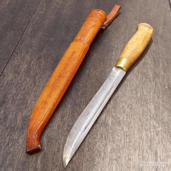 Ancien Grand Couteau PUUKKO FINLANDAIS avec tui en cuir