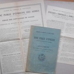 Banc Public d'Epreuve Armes et Munitions SAINT-ETIENNE: Livret 1924 REGLEMENT + Certificat Résumé