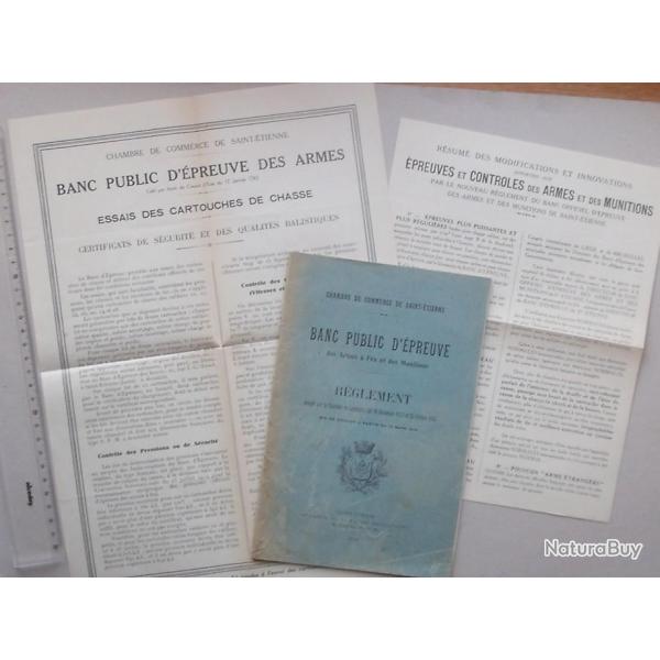 Banc Public d'Epreuve Armes et Munitions SAINT-ETIENNE: Livret 1924 REGLEMENT + Certificat Rsum