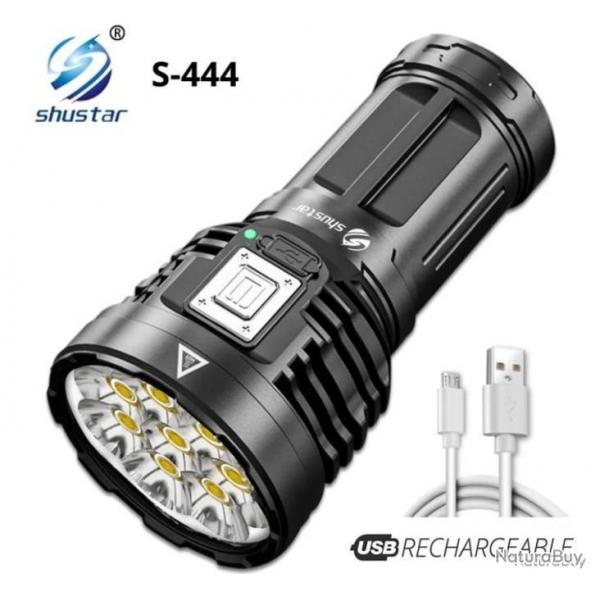 LAMPE TORCHE de Poche SHUSTAR 8 LEDS Lumire Latral Rechargeable Chasse camping