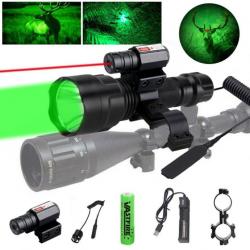 Lampe de Poche Tactique à LED Chasse, Rouge,Vert Blanc Torche Fusil pour Lunette