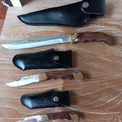3 couteaux dagues de chasse LÉOPARD + étuis