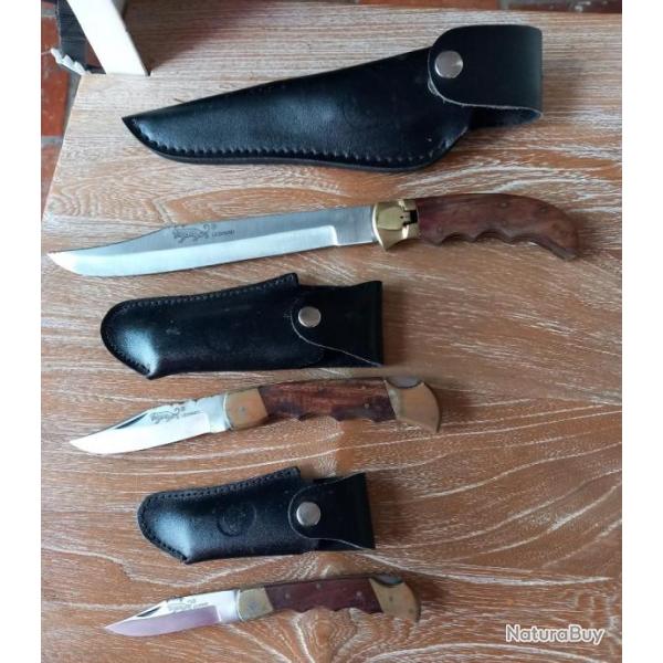 3 couteaux dagues de chasse LOPARD + tuis