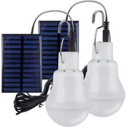 2X Lampe Solaire 15W Lumière LED Ampoule Portable pour Eclairage Extérieur camping