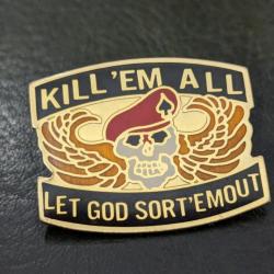 L Pins Insigne Militaire Skull Kill Em All Let God Sort EmOut Lapel Pin Vietnam Tres Bon Etat Taille