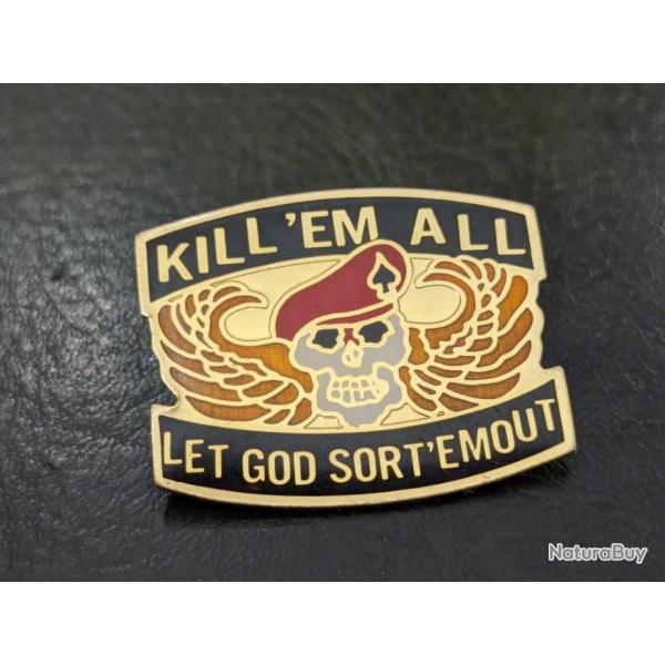 L Pins Insigne Militaire Skull Kill Em All Let God Sort EmOut Lapel Pin Vietnam Tres Bon Etat Taille