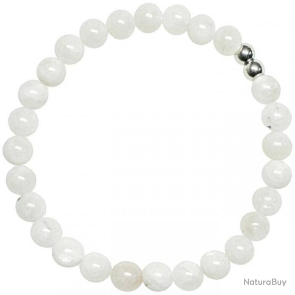 Bracelet en pierre de lune blanche - Perles rondes 6 mm