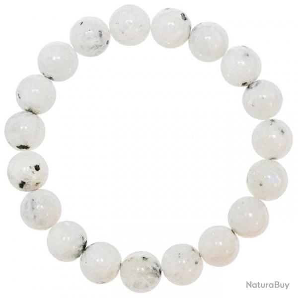 Bracelet en pierre de lune blanche - Perles rondes 10 mm