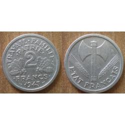 France 2 Francs 1943 Francisque Regime Vichy Piece Aluminium Francs