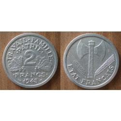 France 2 Francs 1943 Francisque Regime Vichy Piece Aluminium Francs