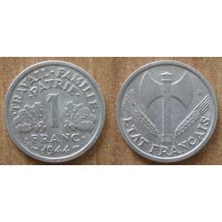 France 1 Franc 1944 C Castel Sarrazin Francisque Piece Aluminium Francs