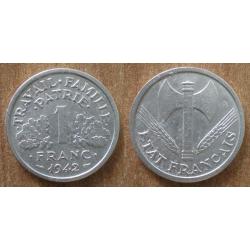 France 1 Franc 1942 Francisque Piece Aluminium Francs