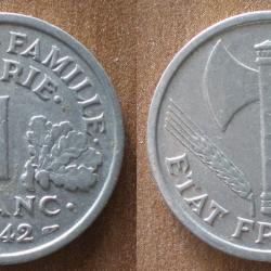 France 1 Franc 1942 Francisque Piece Aluminium Francs