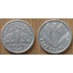 France 1 Franc 1943 Francisque Piece Aluminium Francs
