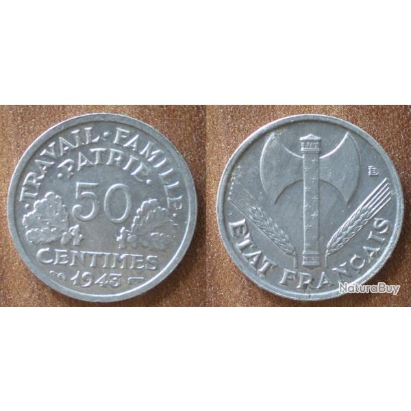 France 50 Centimes 1943 Piece Francisque Vichy