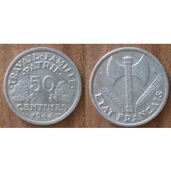 France 50 Centimes 1944 C Castel Sarrazin Piece Francisque Vichy