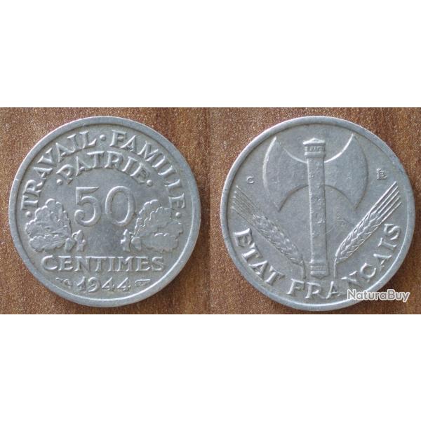 France 50 Centimes 1944 C Castel Sarrazin Piece Francisque Vichy