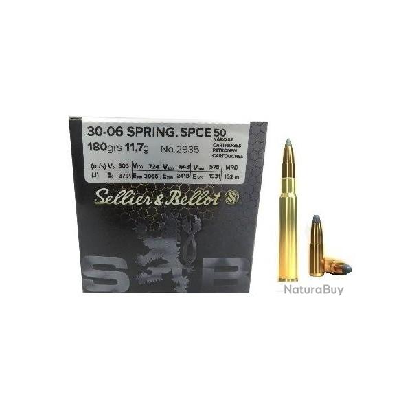 Munition  Sellier & Bellot 30-06 SPRG SPCE 11.7g 180gr x2 boites
