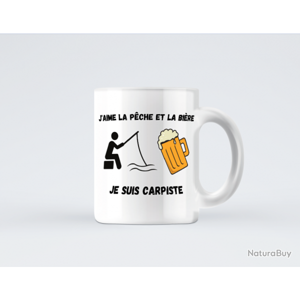 MUG J'AIME LA PECHE ET LA BIERE JE SUIS CARPISTE