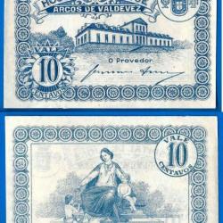 Portugal 10 Centavos 1920 Neuf Hopital San Jose Billet d'Urgence Arcos de Valdevez Escudo Billet