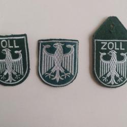 Lot de 3 insignes / écussons brodés de la Bundesgrenzschutz (BGS) Zoll - Allemagne - années 50 à 70