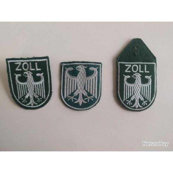 Lot de 3 insignes / cussons brods de la Bundesgrenzschutz (BGS) Zoll - Allemagne - annes 50  70