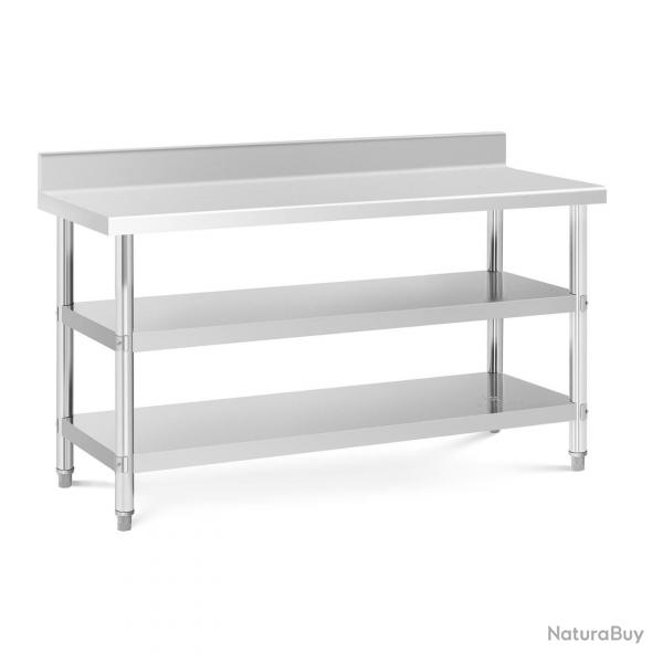Table de travail acier inoxydable avec dosseret - 150 x 60 x 16,5 cm - 226 kg - 2 tablettes 14_0007