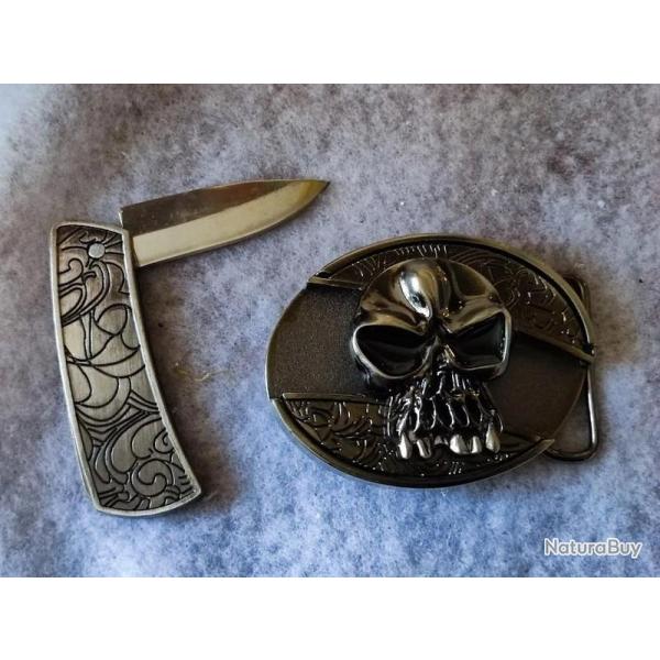 Boucle couteau Crne Punisher tte de mort skull biker country gothique westerrn
