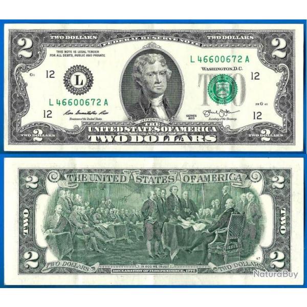Usa 2 Dollars 2013 Mint San Francisco L12 Dollar Billet Etats Unis Nord Amerique