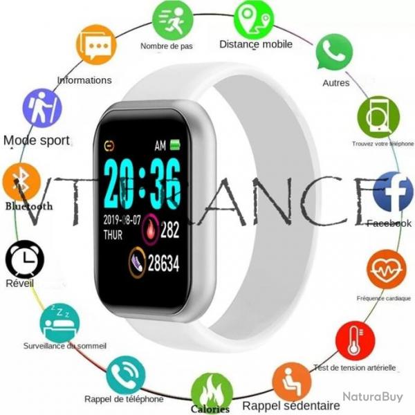 Montre Connectee Bluetooth Android iOs, Couleur: Blanc