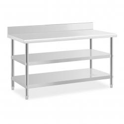 Table de travail acier inoxydable avec dosseret - 150 x 70 x 16,5 cm - 226 kg - 2 tablettes 14_0007