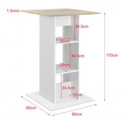 Table de bar bistrot avec 3 étagères de rangement panneaux de copeaux revêtus de mélamine 70 x 70 x